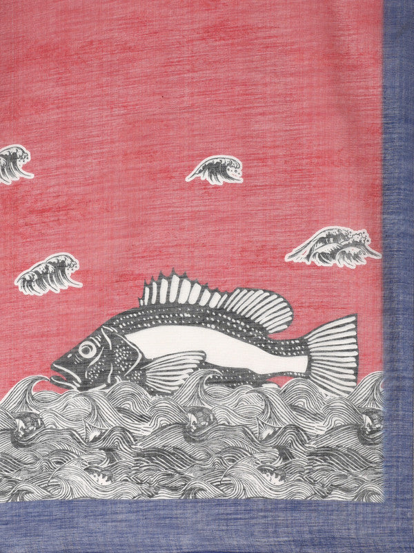 Red Silk Cotton Digital Print Solid Saree with Unstitched Blouse - Hiral Fashion - Distacart