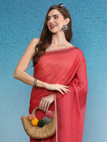 Thumbnail for Red Silk Cotton Digital Print Solid Saree with Unstitched Blouse - Hiral Fashion - Distacart