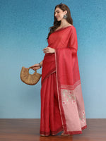 Thumbnail for Red Silk Cotton Digital Print Solid Saree with Unstitched Blouse - Hiral Fashion - Distacart