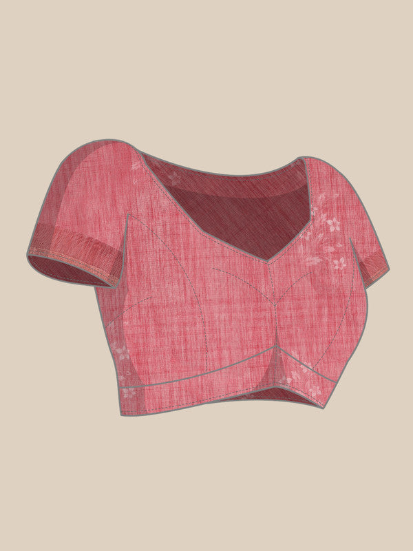 Red Silk Cotton Digital Print Solid Saree with Unstitched Blouse - Hiral Fashion - Distacart