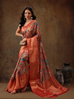 Thumbnail for Multicolor Kanjeevaram Silk Digital Print Kalamkari Saree with Unstitched Blouse - Hiral Fashion - Distacart