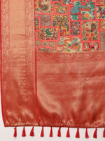 Thumbnail for Multicolor Kanjeevaram Silk Digital Print Kalamkari Saree with Unstitched Blouse - Hiral Fashion - Distacart