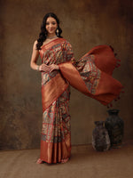 Thumbnail for Multicolor Kanjeevaram Silk Digital Print Kalamkari Saree with Unstitched Blouse - Hiral Fashion - Distacart