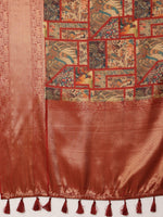 Thumbnail for Multicolor Kanjeevaram Silk Digital Print Kalamkari Saree with Unstitched Blouse - Hiral Fashion - Distacart