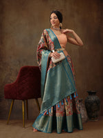 Thumbnail for Multicolor Kanjeevaram Silk Digital Print Kalamkari Saree with Unstitched Blouse - Hiral Fashion - Distacart