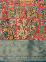 Thumbnail for Multicolor Kanjeevaram Silk Digital Print Kalamkari Saree with Unstitched Blouse - Hiral Fashion - Distacart