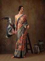 Thumbnail for Multicolor Kanjeevaram Silk Digital Print Kalamkari Saree with Unstitched Blouse - Hiral Fashion - Distacart