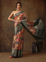 Thumbnail for Multicolor Kanjeevaram Silk Digital Print Kalamkari Saree with Unstitched Blouse - Hiral Fashion - Distacart