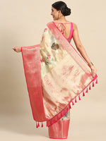 Thumbnail for Beige Chanderi Art Silk Printed Floral Saree with Unstitched Blouse - Hiral Fashion - Distacart