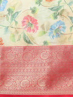 Thumbnail for Beige Chanderi Art Silk Printed Floral Saree with Unstitched Blouse - Hiral Fashion - Distacart