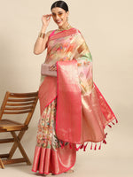 Thumbnail for Multicolor Chanderi Art Silk Printed Floral Saree with Unstitched Blouse - Hiral Fashion - Distacart