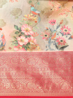 Thumbnail for Multicolor Chanderi Art Silk Printed Floral Saree with Unstitched Blouse - Hiral Fashion - Distacart
