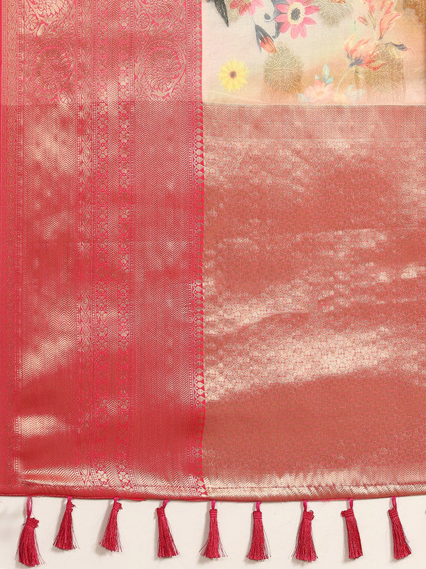 Multicolor Chanderi Art Silk Printed Floral Saree with Unstitched Blouse - Hiral Fashion - Distacart