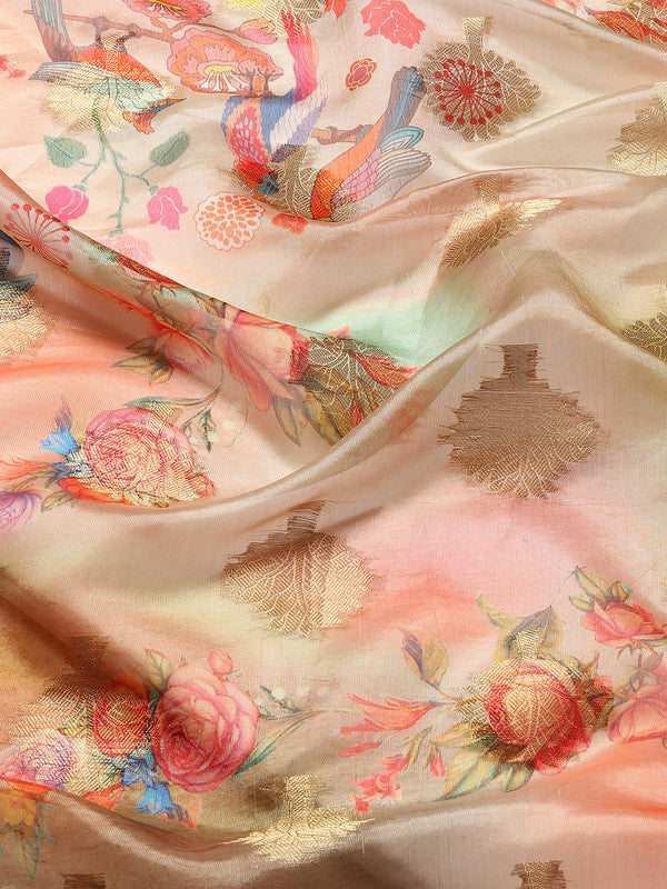 Multicolor Chanderi Art Silk Printed Floral Saree with Unstitched Blouse - Hiral Fashion - Distacart