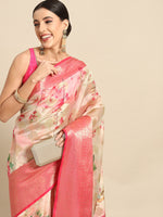 Thumbnail for Pink Chanderi Art Silk Printed Floral Saree with Unstitched Blouse - Hiral Fashion - Distacart