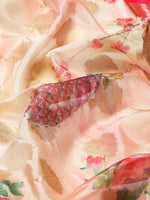 Thumbnail for Pink Chanderi Art Silk Printed Floral Saree with Unstitched Blouse - Hiral Fashion - Distacart