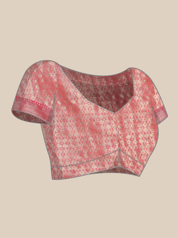 Pink Chanderi Art Silk Printed Floral Saree with Unstitched Blouse - Hiral Fashion - Distacart