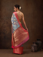 Thumbnail for Blue Chanderi Art Silk Digital Print Floral Saree with Unstitched Blouse - Hiral Fashion - Distacart