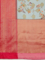 Thumbnail for Blue Chanderi Art Silk Digital Print Floral Saree with Unstitched Blouse - Hiral Fashion - Distacart