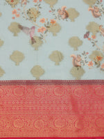 Thumbnail for Blue Chanderi Art Silk Digital Print Floral Saree with Unstitched Blouse - Hiral Fashion - Distacart