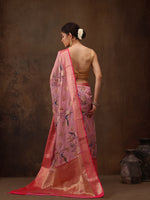 Thumbnail for Light Pink Chanderi Art Silk Digital Print Floral Saree with Unstitched Blouse - Hiral Fashion - Distacart