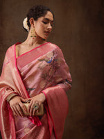 Thumbnail for Light Pink Chanderi Art Silk Digital Print Floral Saree with Unstitched Blouse - Hiral Fashion - Distacart