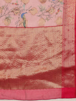 Thumbnail for Light Pink Chanderi Art Silk Digital Print Floral Saree with Unstitched Blouse - Hiral Fashion - Distacart