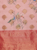 Thumbnail for Light Pink Chanderi Art Silk Digital Print Floral Saree with Unstitched Blouse - Hiral Fashion - Distacart