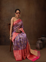 Thumbnail for Lavender Chanderi Art Silk Digital Print Floral Saree with Unstitched Blouse - Hiral Fashion - Distacart