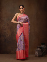 Thumbnail for Lavender Chanderi Art Silk Digital Print Floral Saree with Unstitched Blouse - Hiral Fashion - Distacart
