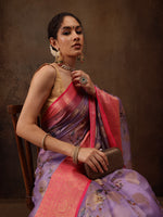 Thumbnail for Lavender Chanderi Art Silk Digital Print Floral Saree with Unstitched Blouse - Hiral Fashion - Distacart