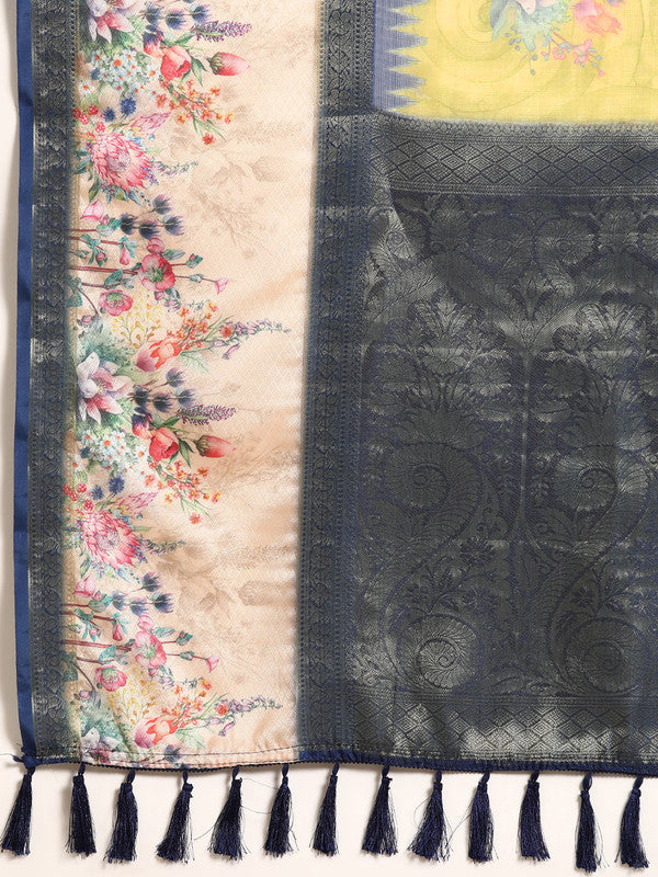 Olive Kanjeevaram Silk Digital Print Floral Saree with Unstitched Blouse - Hiral Fashion - Distacart