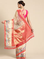 Thumbnail for Peach Kanjeevaram Silk Digital Print Floral Saree with Unstitched Blouse - Hiral Fashion - Distacart