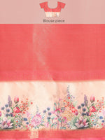 Thumbnail for Peach Kanjeevaram Silk Digital Print Floral Saree with Unstitched Blouse - Hiral Fashion - Distacart