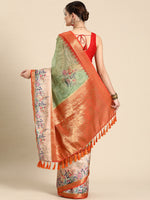 Thumbnail for Green Kanjeevaram Silk Digital Print Floral Saree with Unstitched Blouse - Hiral Fashion - Distacart
