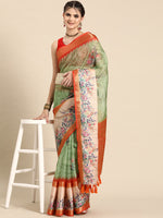 Thumbnail for Green Kanjeevaram Silk Digital Print Floral Saree with Unstitched Blouse - Hiral Fashion - Distacart