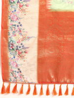 Thumbnail for Green Kanjeevaram Silk Digital Print Floral Saree with Unstitched Blouse - Hiral Fashion - Distacart