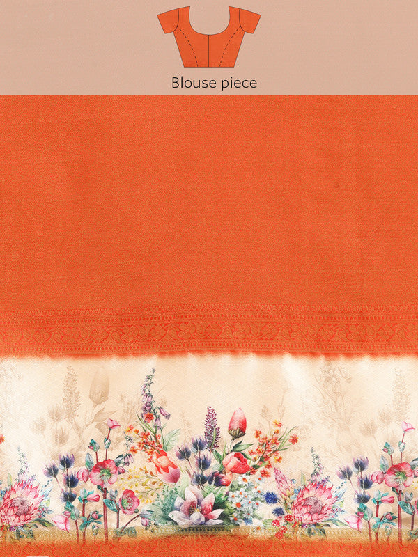 Green Kanjeevaram Silk Digital Print Floral Saree with Unstitched Blouse - Hiral Fashion - Distacart