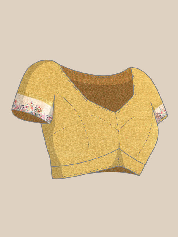 Sky Blue Kanjeevaram Silk Digital Print Floral Saree with Unstitched Blouse - Hiral Fashion - Distacart