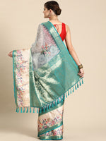 Thumbnail for Turquoise Kanjeevaram Silk Digital Print Floral Saree with Unstitched Blouse - Hiral Fashion - Distacart