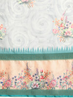 Thumbnail for Turquoise Kanjeevaram Silk Digital Print Floral Saree with Unstitched Blouse - Hiral Fashion - Distacart