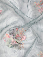 Thumbnail for Turquoise Kanjeevaram Silk Digital Print Floral Saree with Unstitched Blouse - Hiral Fashion - Distacart