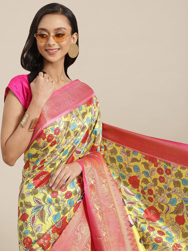 Green Art Silk Digital Print Floral Saree with Unstitched Blouse - Hiral Fashion - Distacart