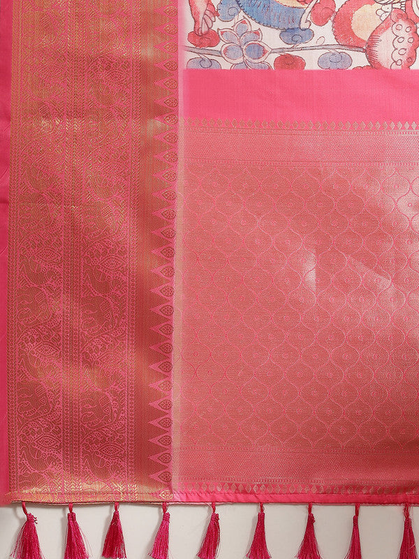 White Art Silk Digital Print Floral Saree with Unstitched Blouse - Hiral Fashion - Distacart