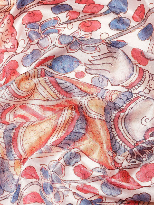 White Art Silk Digital Print Floral Saree with Unstitched Blouse - Hiral Fashion - Distacart