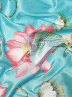Thumbnail for Turquoise Art Silk Digital Print Floral Saree with Unstitched Blouse - Hiral Fashion - Distacart