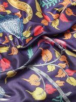 Thumbnail for Navy Blue Art Silk Digital Print Floral Saree with Unstitched Blouse - Hiral Fashion - Distacart