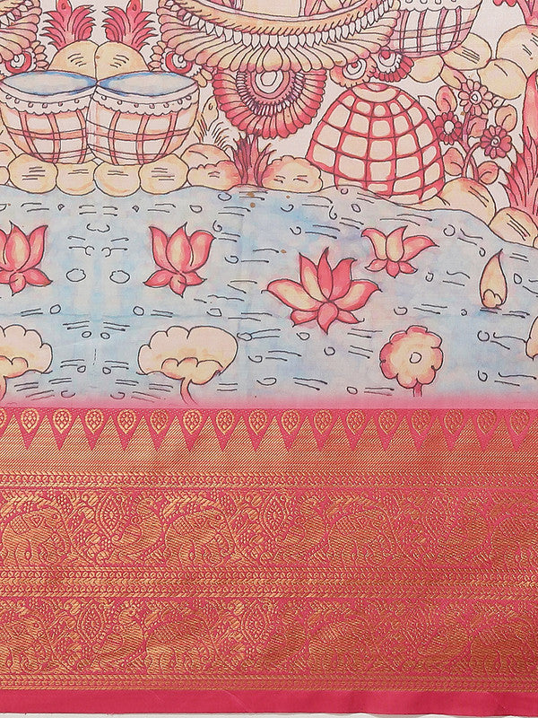 Blue Art Silk Digital Print Floral Saree with Unstitched Blouse - Hiral Fashion - Distacart