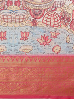 Thumbnail for Blue Art Silk Digital Print Floral Saree with Unstitched Blouse - Hiral Fashion - Distacart