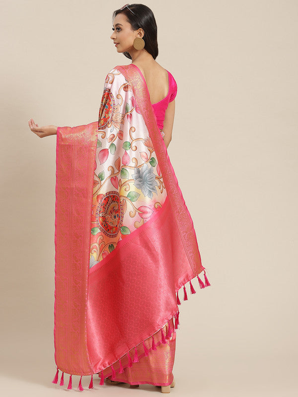 Pink Art Silk Digital Print Floral Saree with Unstitched Blouse - Hiral Fashion - Distacart